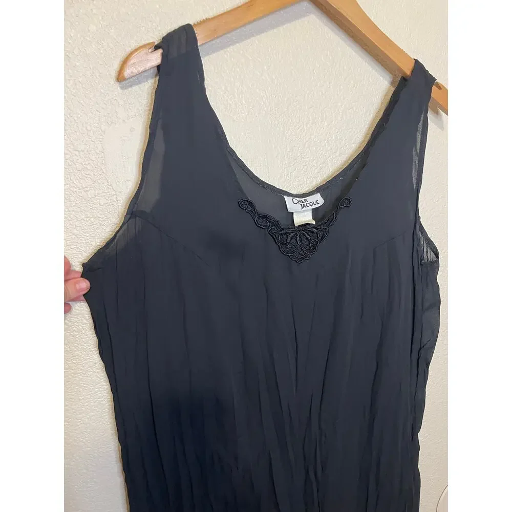 VTG Cher Jacque Y2K Black Crinkle Lace Detailed Whimsy Goth Midi Slip Dress Lg - Picture 11 of 16